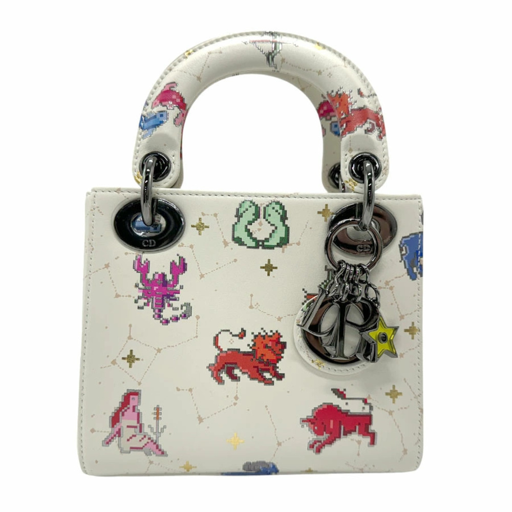 Christian Dior Lady 2way Shoulder Bag leather white multicolor